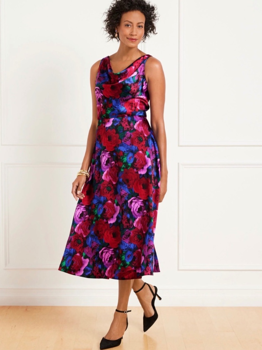 Talbots Satin Cowl-Neck Floral Dress - Size 16